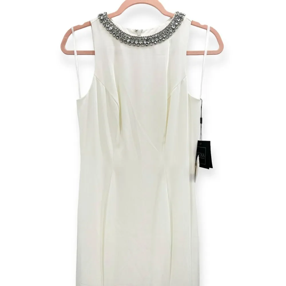 Mac Duggal Ieena NEW White Embellished Neck Sleeveless Crepe Trumpet Gown Size 2